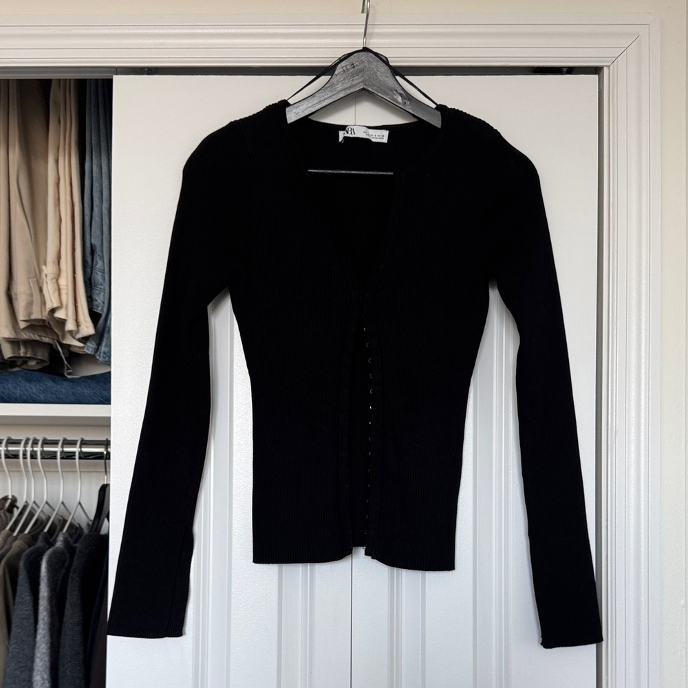 Zara Black Ribbed Cardigan